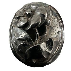 Victorian Whitby Jet Brooch Pendant Antique Mourning Carved flower Large